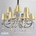 Polished Chrome Rococo Iron & Crystal Chandelier with Fabric Lampshade